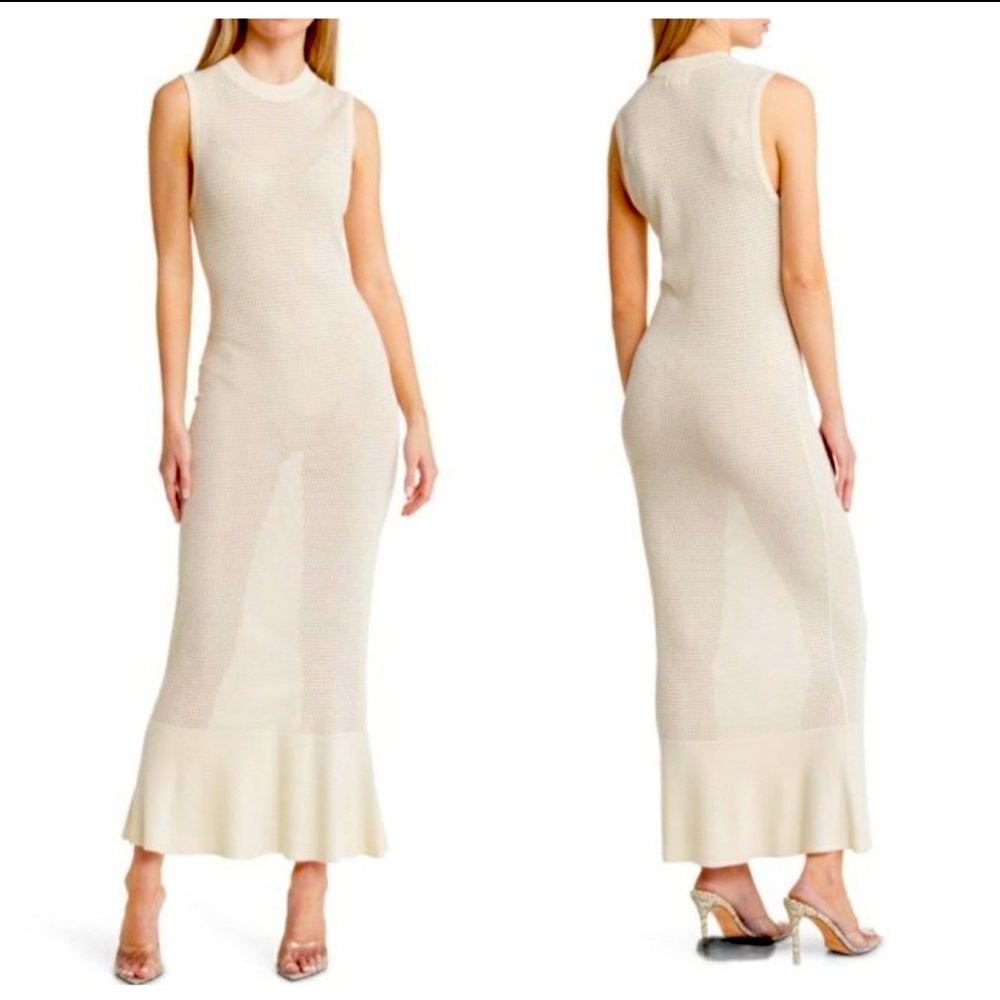 Cream Ribbed Trumpet Maxi Dress